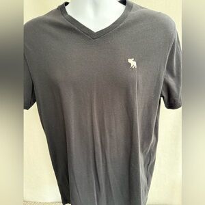 Abercrombie & Fitch Black V-Neck Tee with White Moose Logo